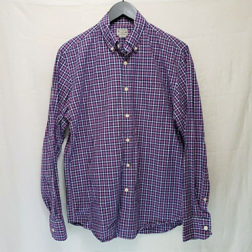 J Crew Shirt Mens M Plaid 100% Cotton Button-Down Long Sleeve Purple